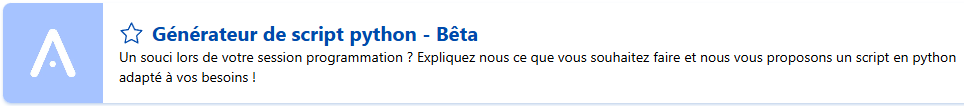 Capture de l'encart de présentation du modèle "Générateur de script Python" disponible sur Allready.