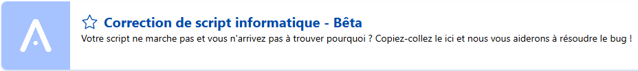 Capture de l'encart de présentation du modèle "Correction de script informatique" disponible sur Allready.