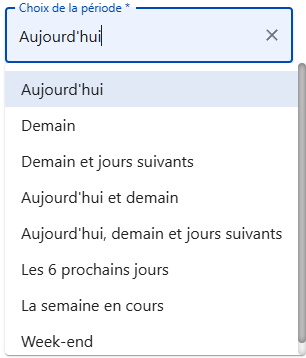 Liste des options disponibles sur le prompt Météo Allready