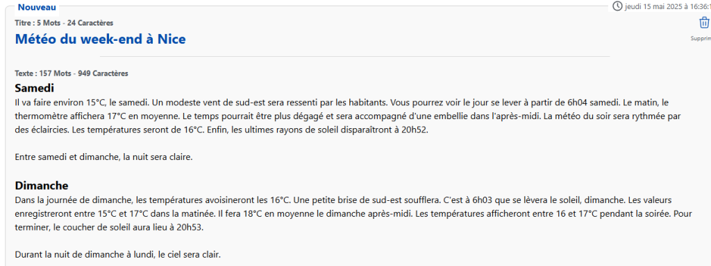 Zoom sur une génération du modèle Allready Météo IA