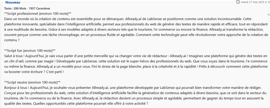 Zoom sur une génération du modèle Allready Générateur d'introduction YouTube